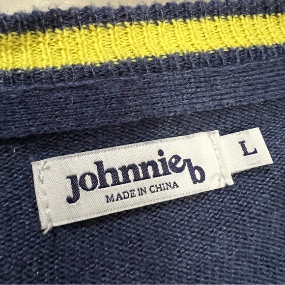Mini Boden Johnnie B Large Kids Cashmere Navy Yellow Button Cardigan Sweater Y3 - Picture 4 of 5